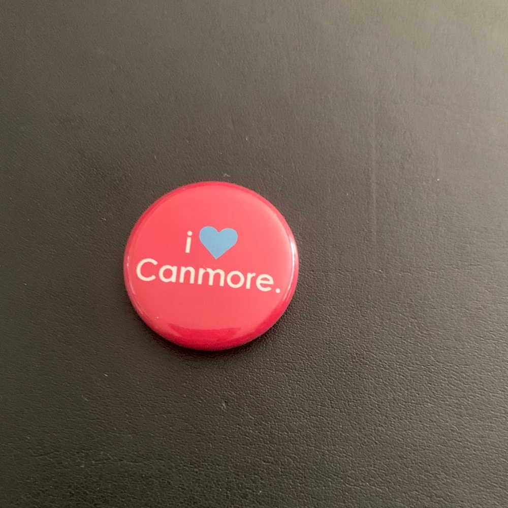 Red 'I Love Canmore' Button